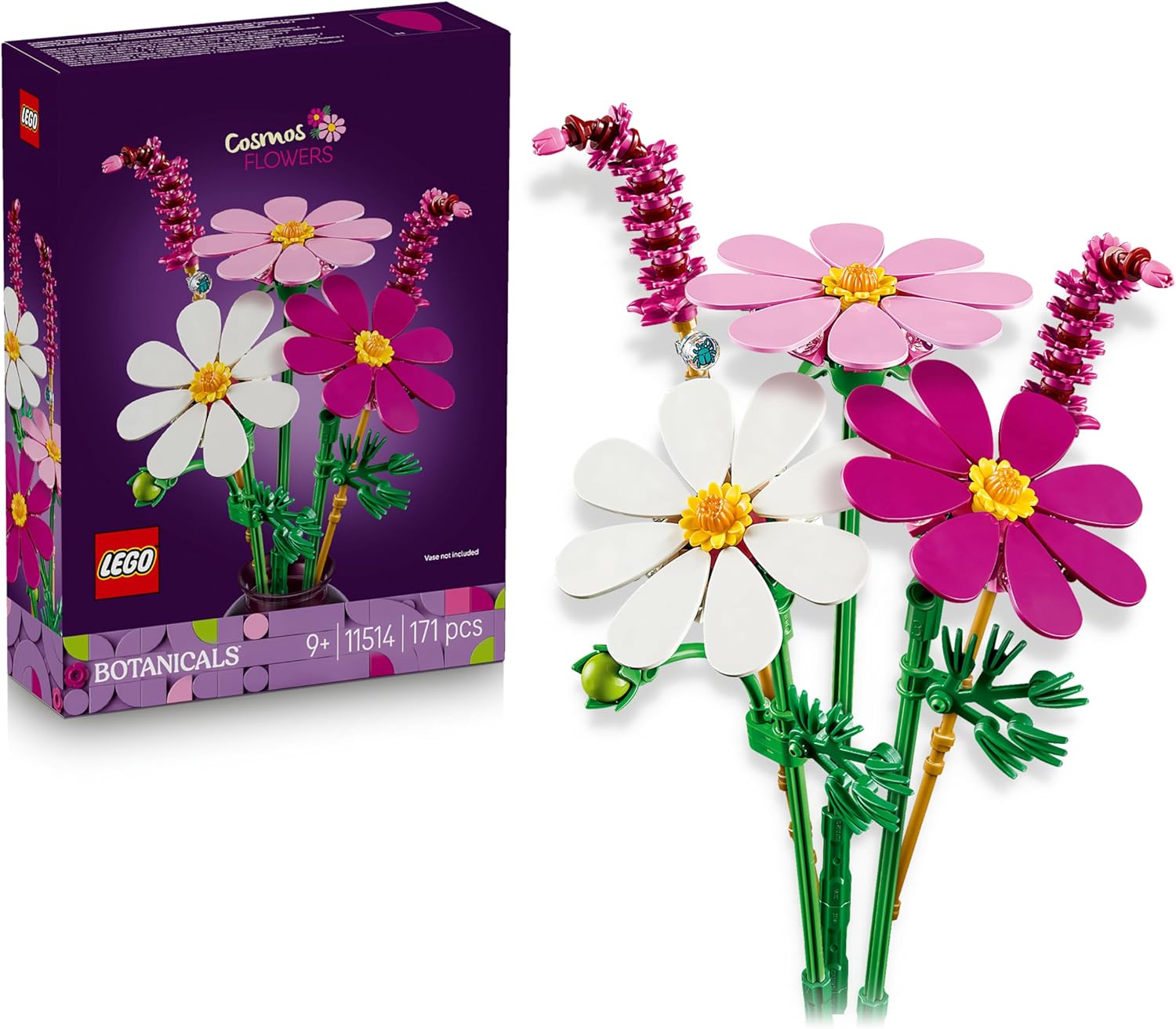 Botanicals Fiori di Cosmos - Bouquet di Fiori Finti con 3 Cosmos Artificiali e 2 Steli di Penniseto