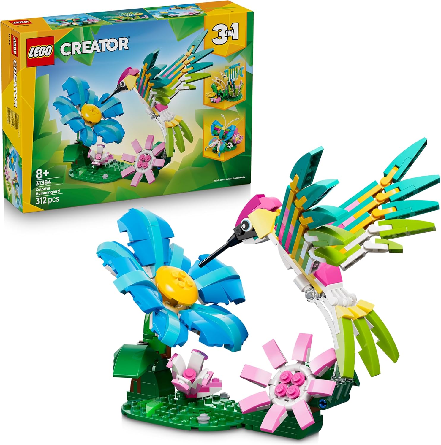 LEGO Creator 3 in 1 Animali Selvatici: Colibrì Variopinto - Uccello Giocattolo Trasformabile in Farfalla o Pesce