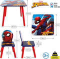 Set Tavolo e 2 Sedie in Legno per Bambini Licenza Ufficiale Spider-Man di Marvel - Tavolo 50x50x44 cm/Sedia 26,5x26,5x50 cm - Rosso e Blu