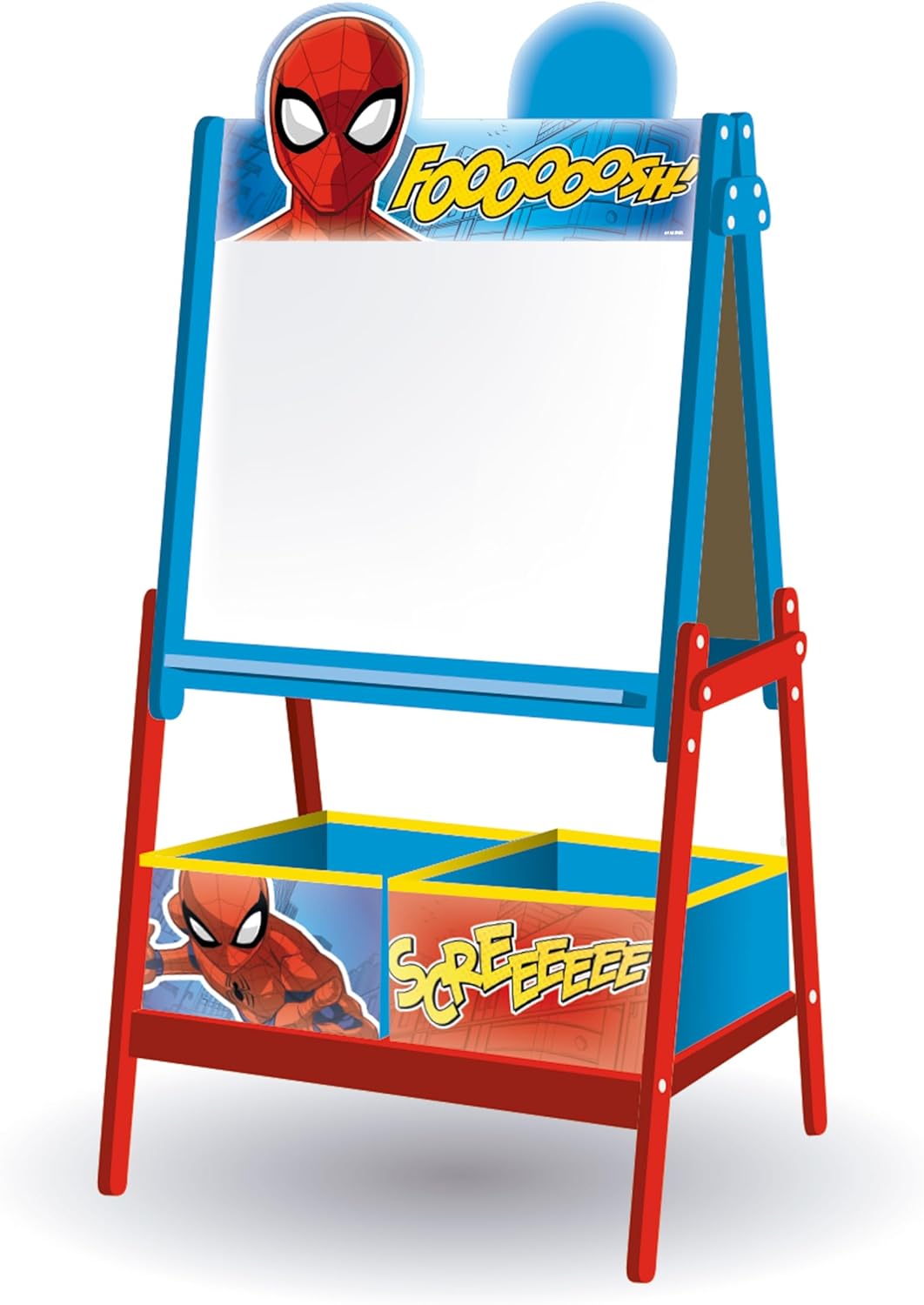 Lavagna per bambini di Marvel  lavagna Spiderman con doppia superficie per gessetti e pennarelli e 2 contenitori in tessuto per riporre oggetti - 54x45x117cm - Contenitori da 24x30x15cm - blu e rosso
