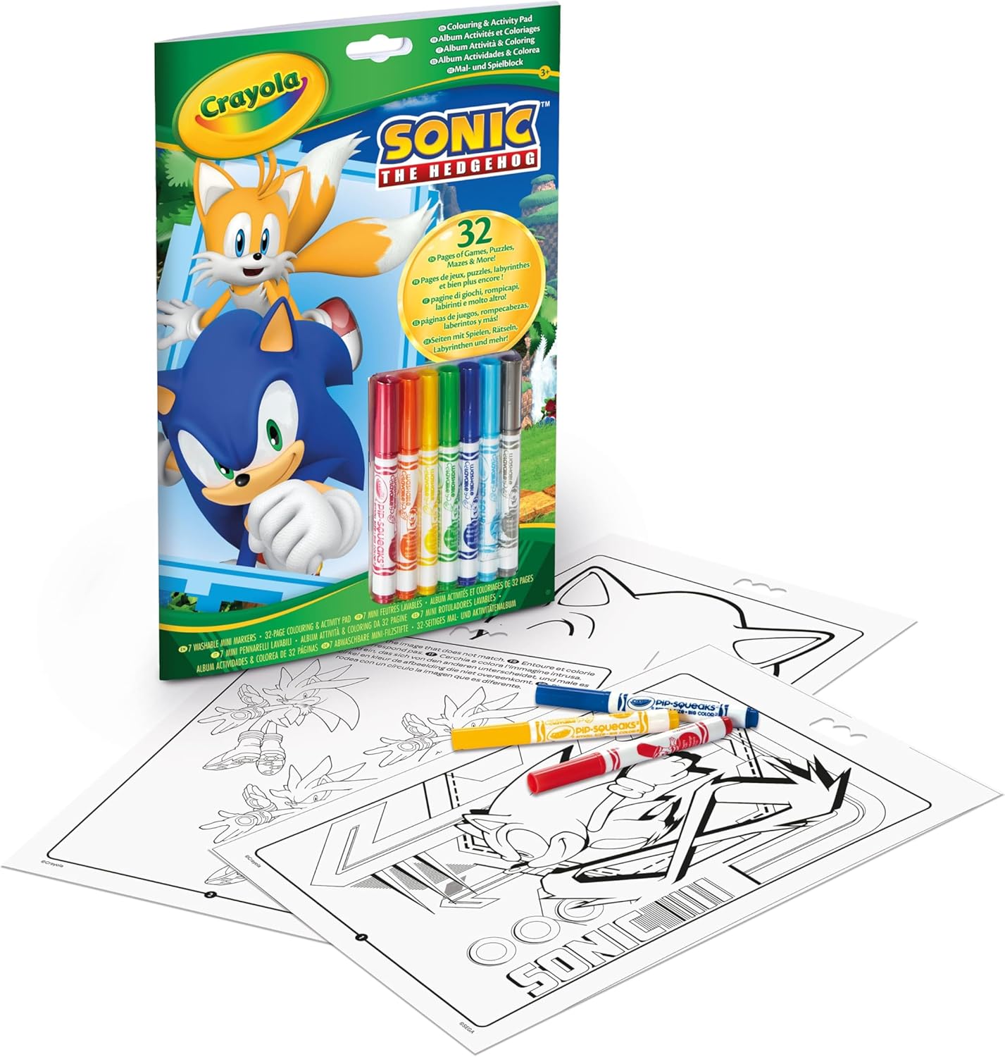 Album attività & Coloring Sonic, 32 Pagine da Colorare e 7 Mini Pennarelli Lavabili,