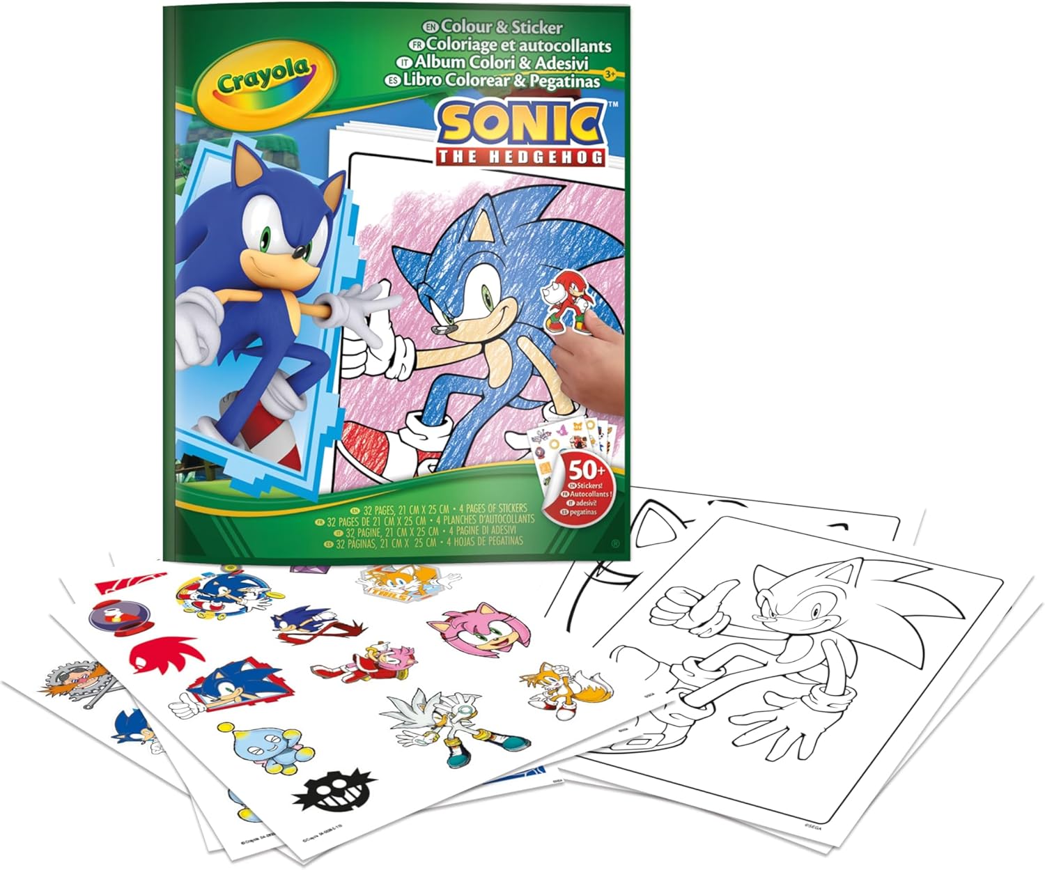 Album da Colorare con Sticker Sonic, 32 pagine e 4 fogli di adesivi inclusI
