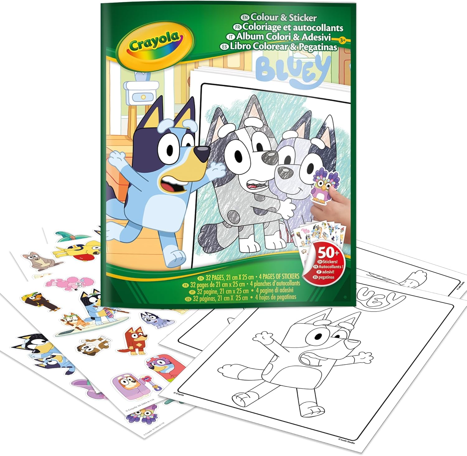 Album da colorare con Sticker, Soggetto Bluey, 32 Pagine Divertenti