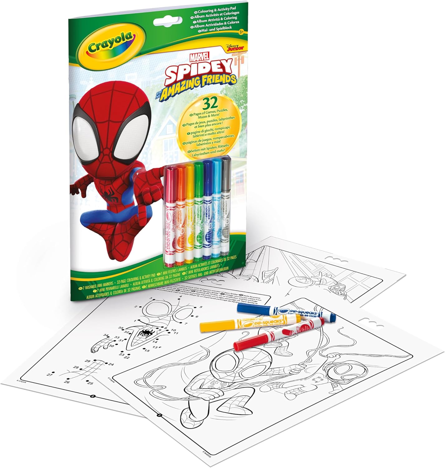 Album attività & Coloring Spidey, 32 Pagine da Colorare e 7 Mini Pennarelli Lavabili