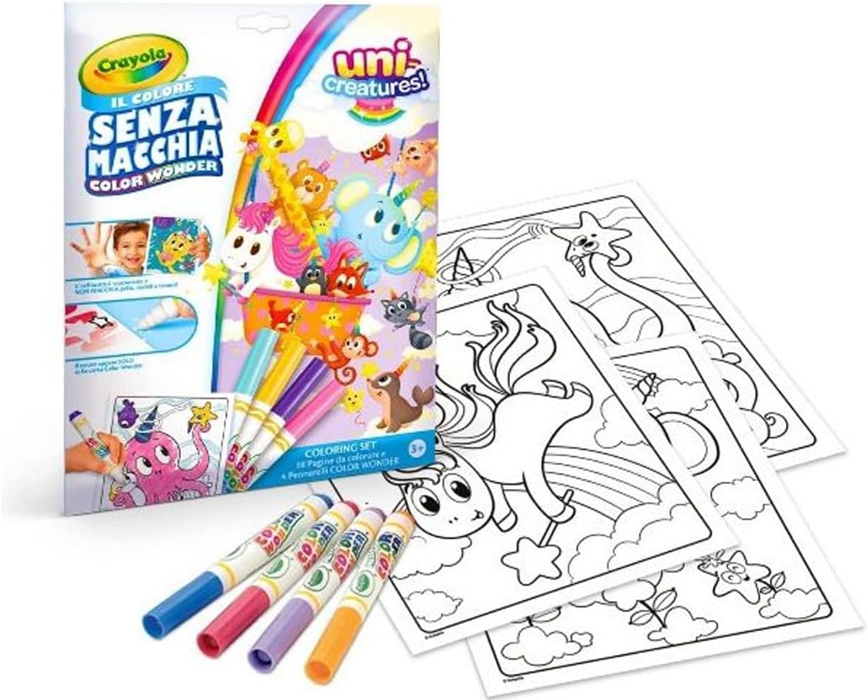 Color Wonder, Coloring Set con 18 Pagine da colorare e 4 Pennarelli Senza Macchia Unicreatures