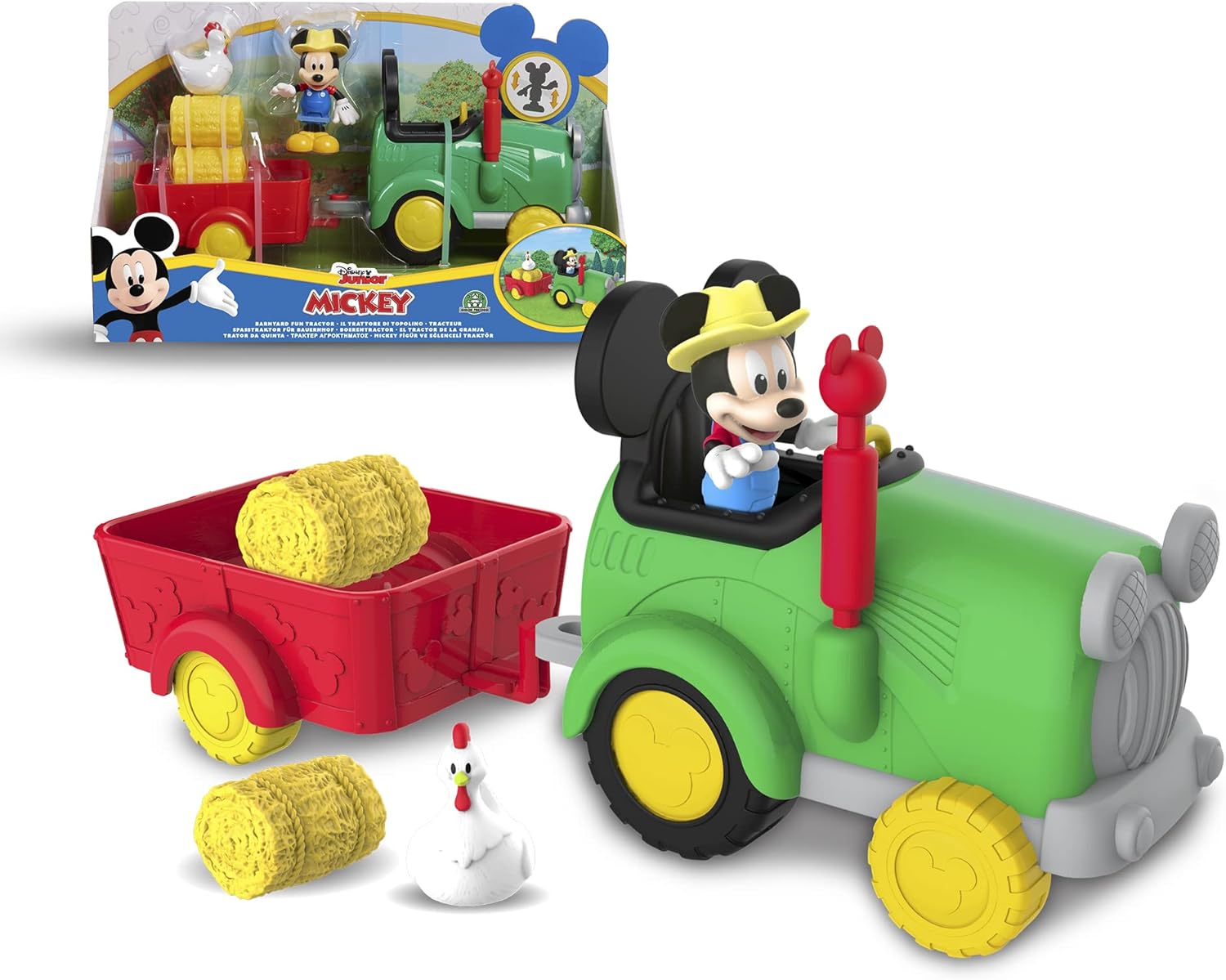 Topolino - Trattore con rimorchio con 1 personaggio da 8 cm removibile e accessori