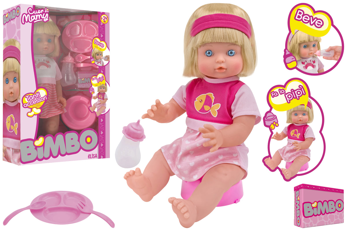 BAMBOLA BEVE E BAGNA 40CM con accessori