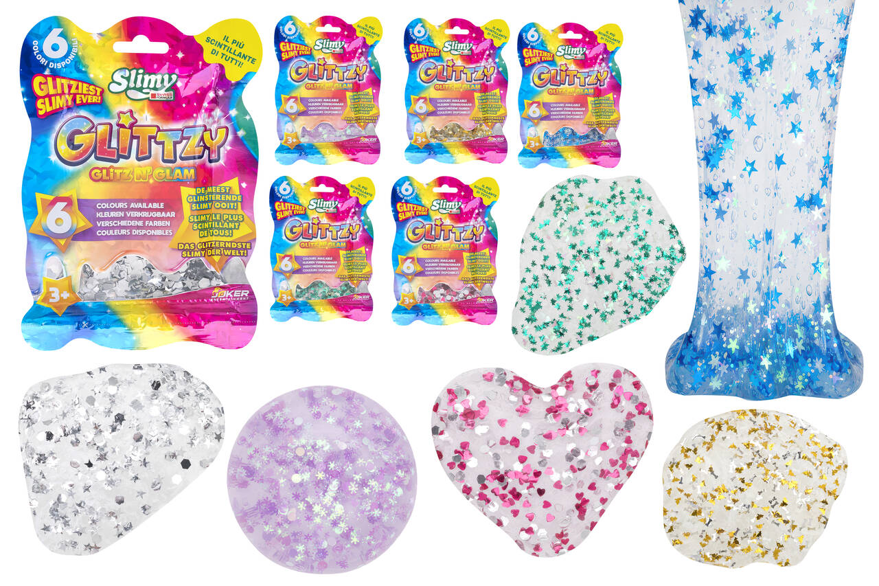 SLIMY GLITTZY 6 COL 90G 24PCS D/B