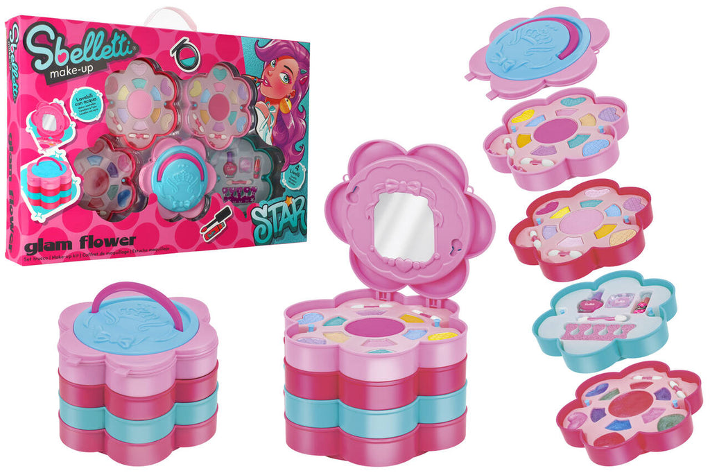 Sbelletti cofanetto trucchi fiore con specchio a 4 livelli