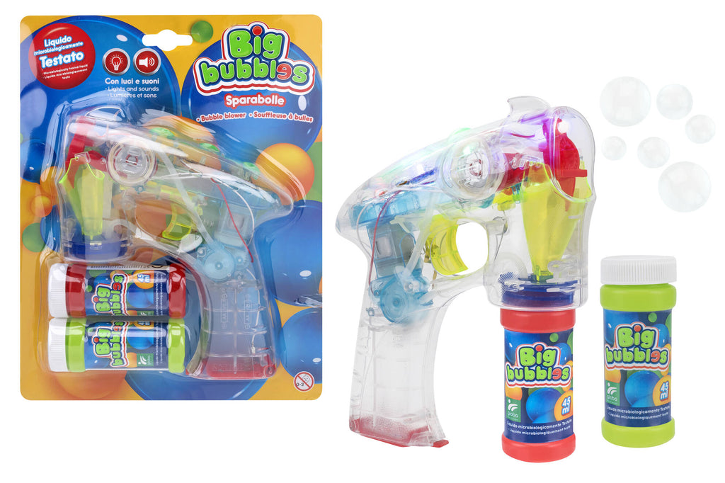 PISTOLA SPARA BOLLE B/O C/LUCI/SUONI /2 BOTT. 45ML