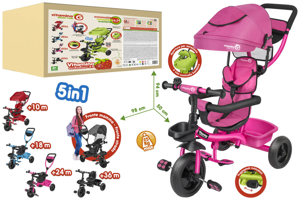 TRICICLO METALLO VITAMINO EVO2.0 C/PED/PARAS ROSA