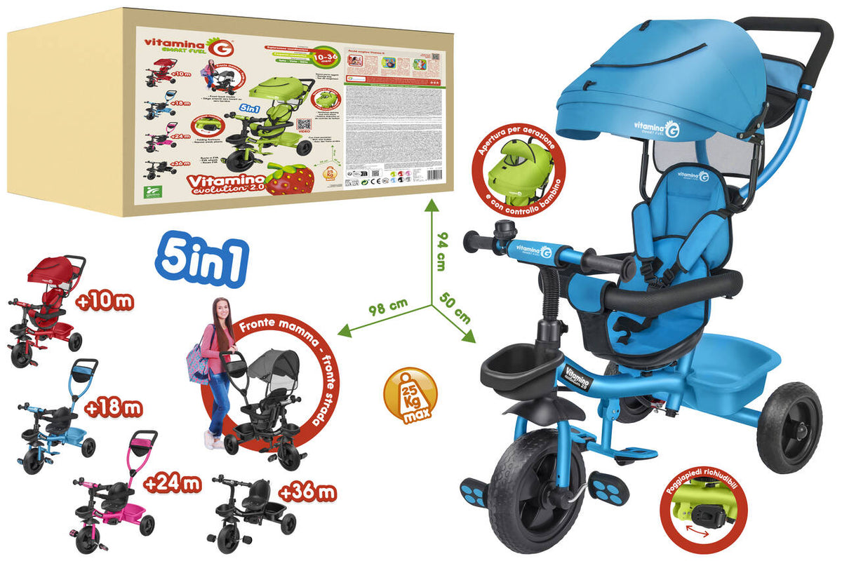 TRICICLO METALLO VITAMINO EVO2.0C/PED/PAR. AZZURRO