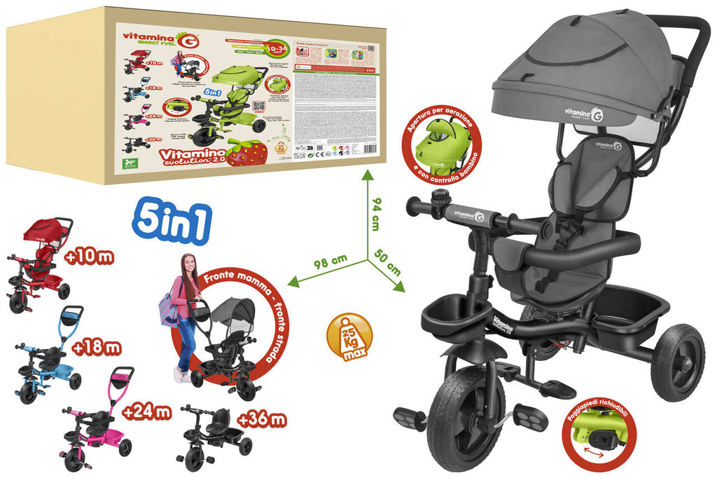 TRICICLO METALLO VITAMINO E.2.0C/PED/PAR.ANTRACITE