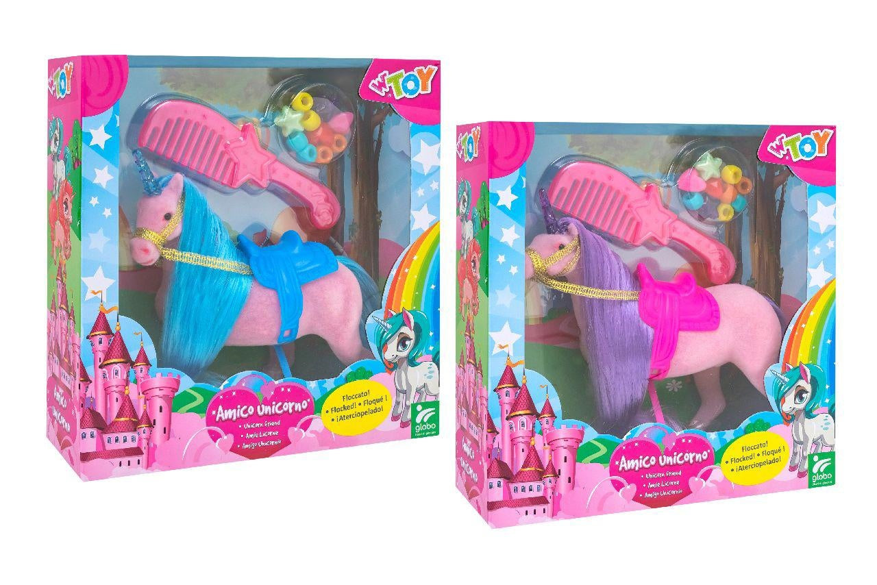 UNICORNO FLOCCATO 12CM C/ACCESSORI