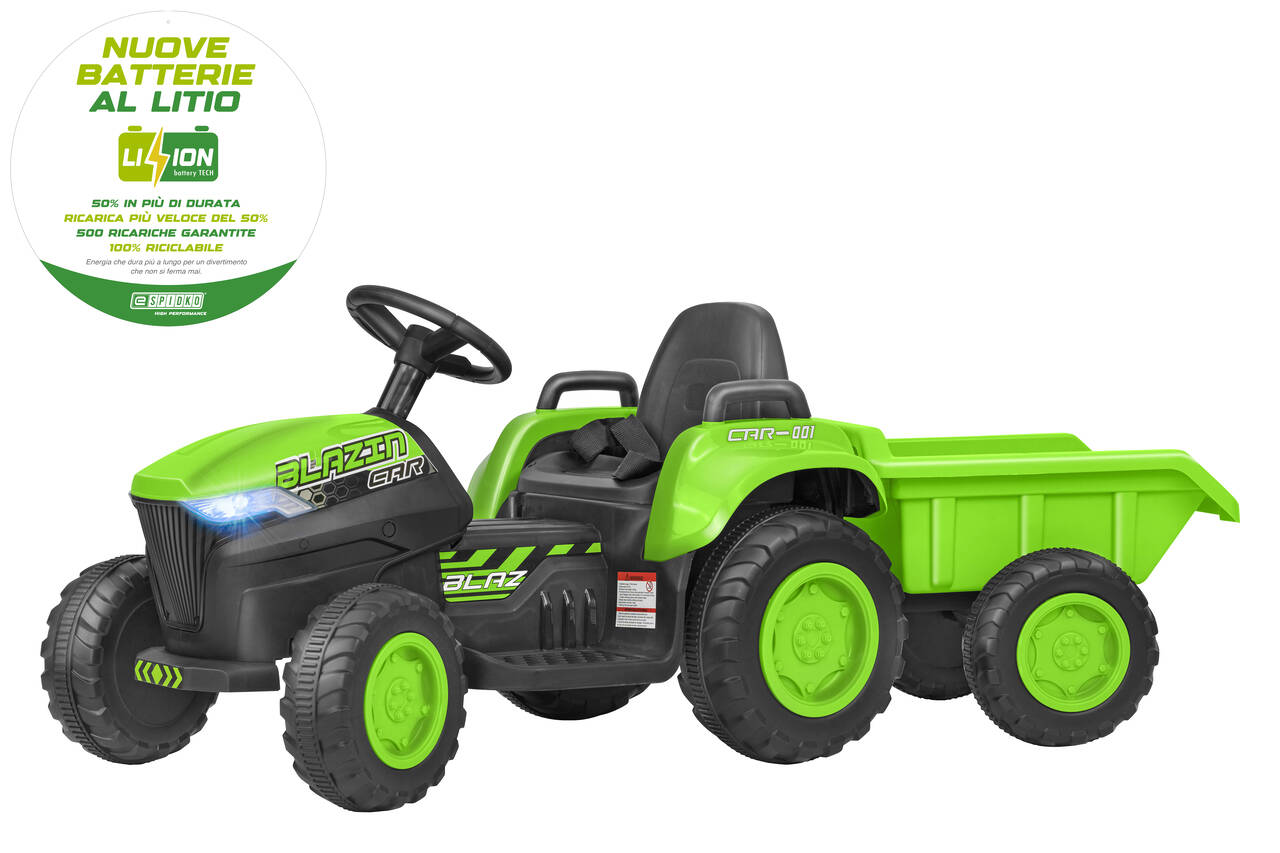 TRATTORE BT LI-ION VERDE R/C 12V2,4GHZ C/RIMORCHIO