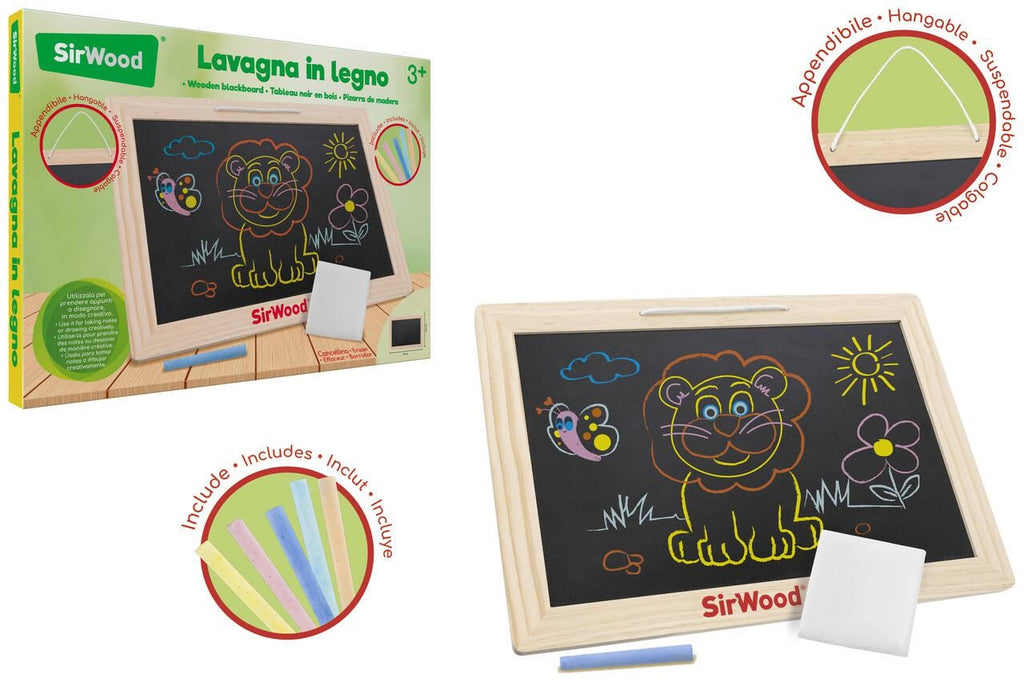LAVAGNA IN LEGNO CON GESSETTI COLORATI E SPUGNA