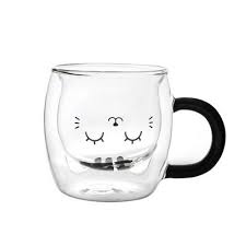 TAZZA IN VETRO CAFFELATTE GREY CAT