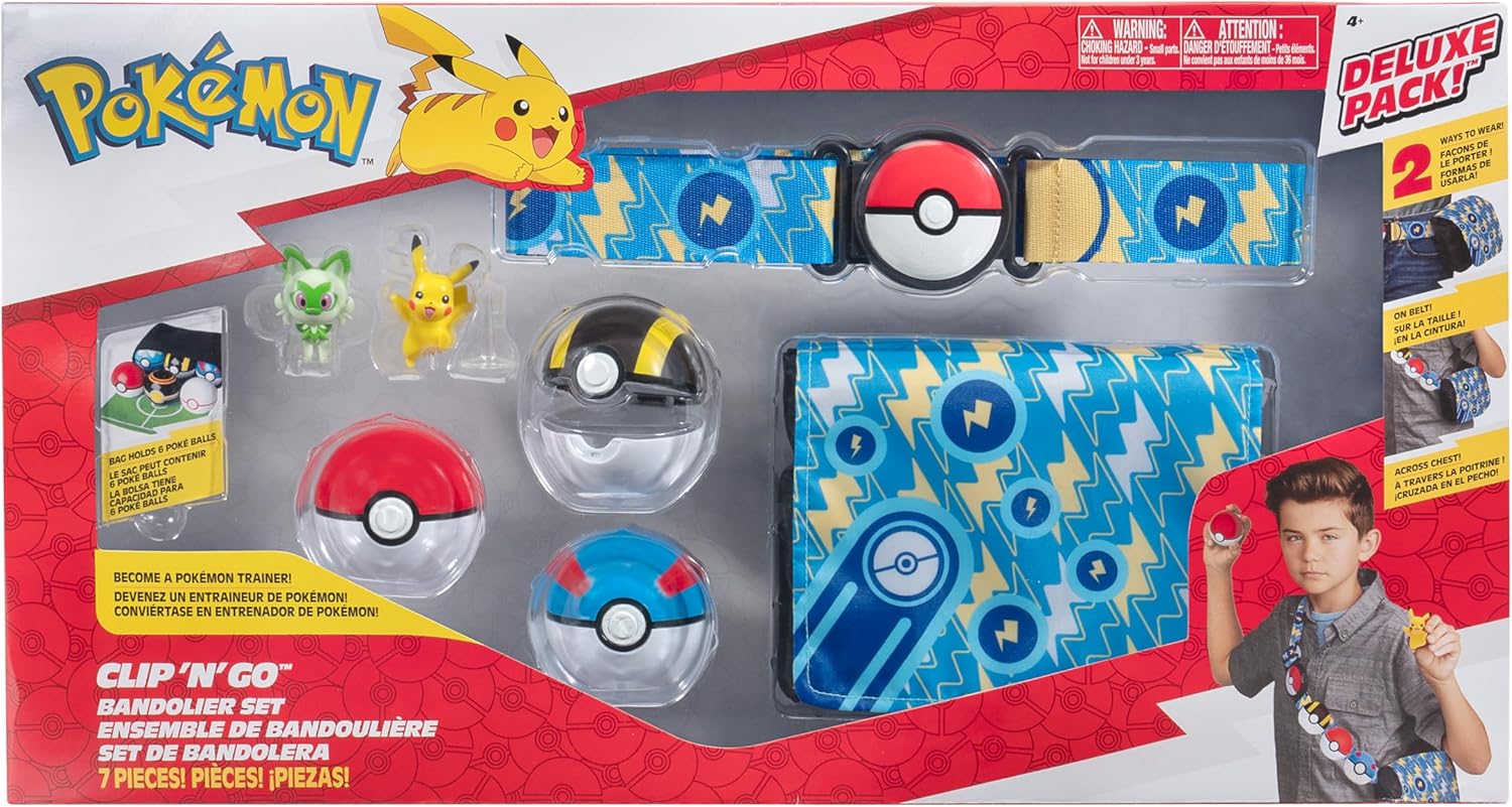 Pokemon Clip N Go Bandolier Promo Set – 5 cm personaggio di combattimento Pikachu & Sprigatito