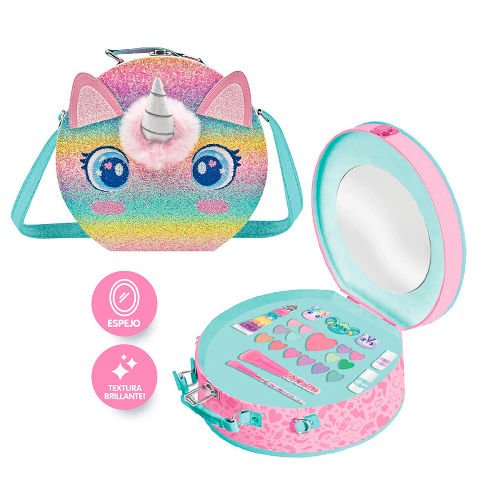 Valigetta Trucco Unicorno Glitter con Specchio e Tracolla