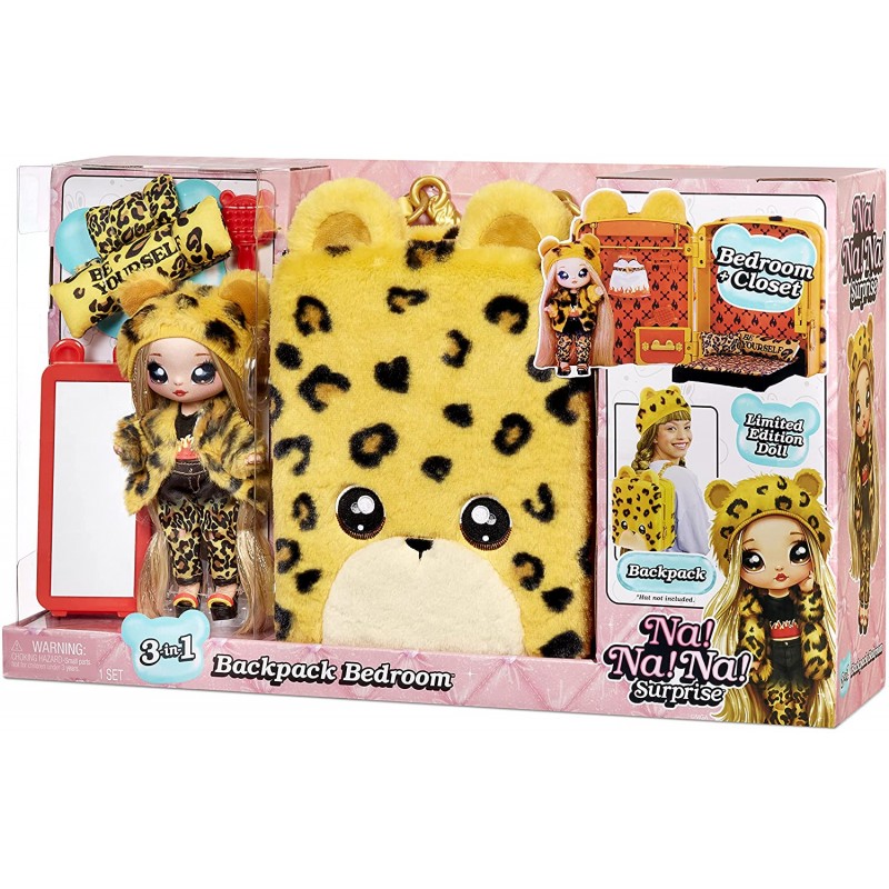 Na Na Na Surprise Playset 3-en-1 JENNEL Jaguar - Borsellino a Forma di Jaguar con Bambola di Stoffa in Edizione