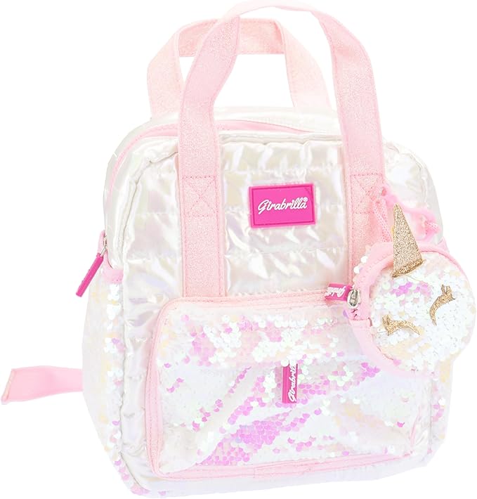 Girabrilla Zainetto Puffer Unicorno con Paillettes BIANCO