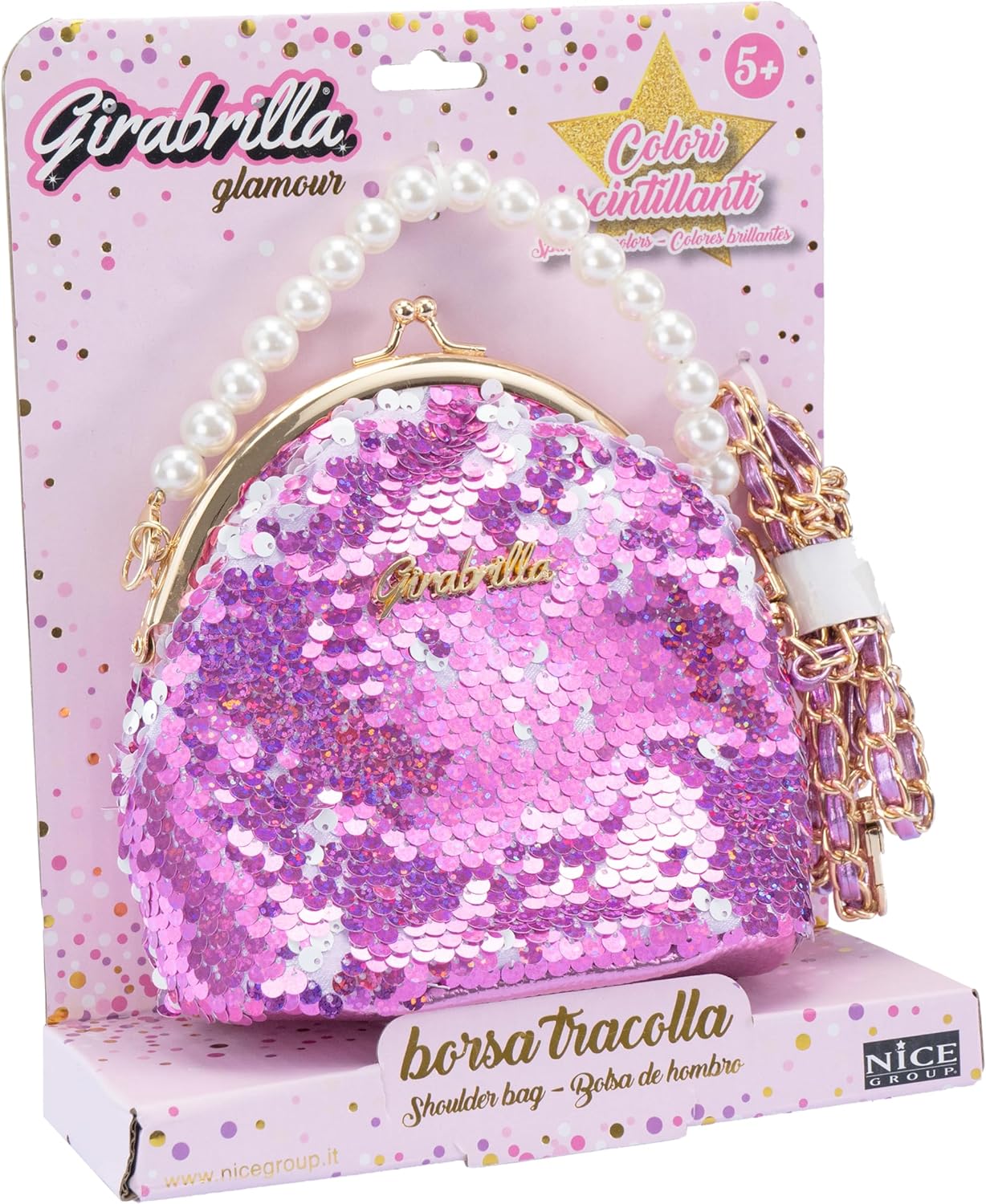 Girabrilla Bag, Borsetta a forma di Borsellino, con Paillettes e Tracolla