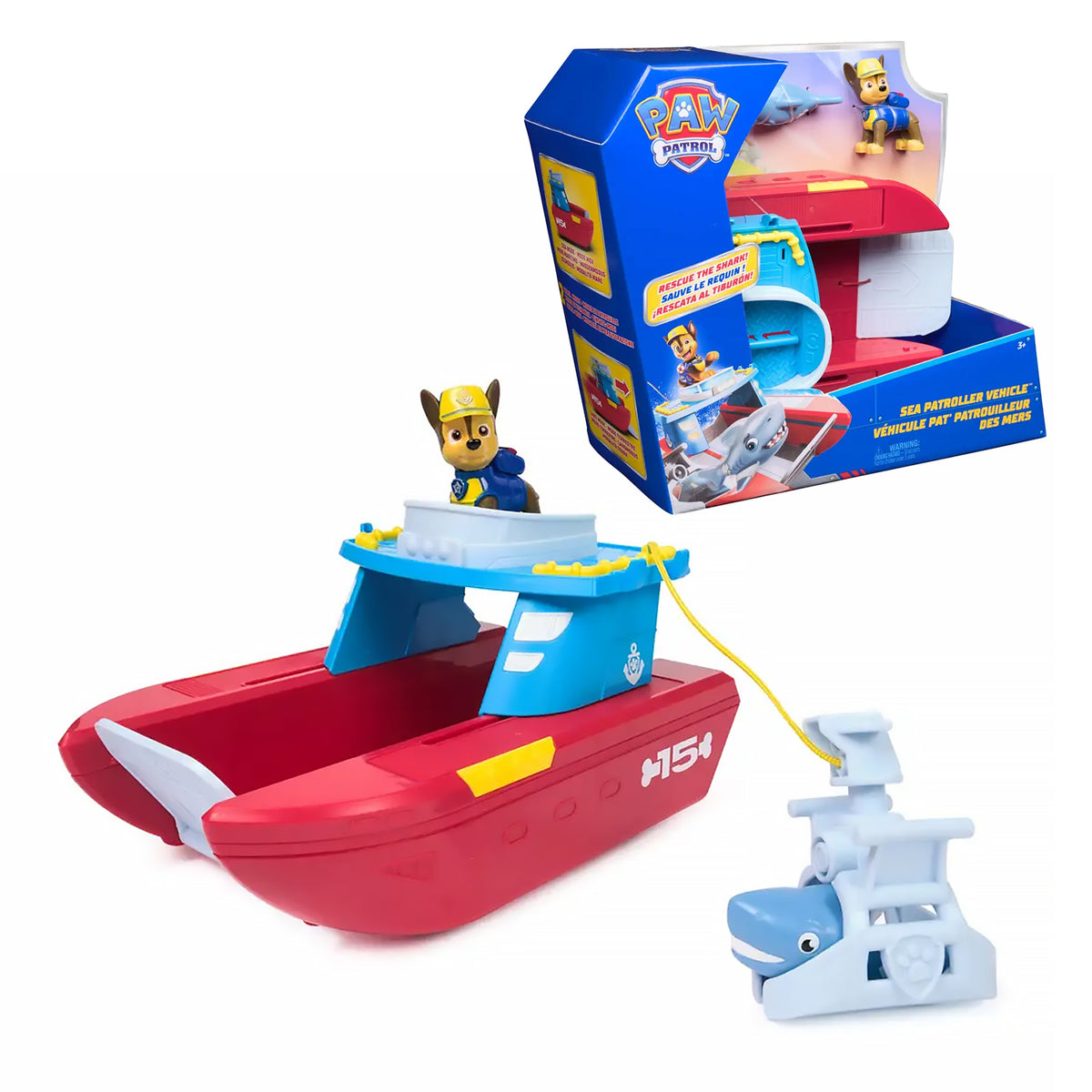 Paw Patrol, Sea Patroller, Veicolo Deluxe con Chase e Squalo