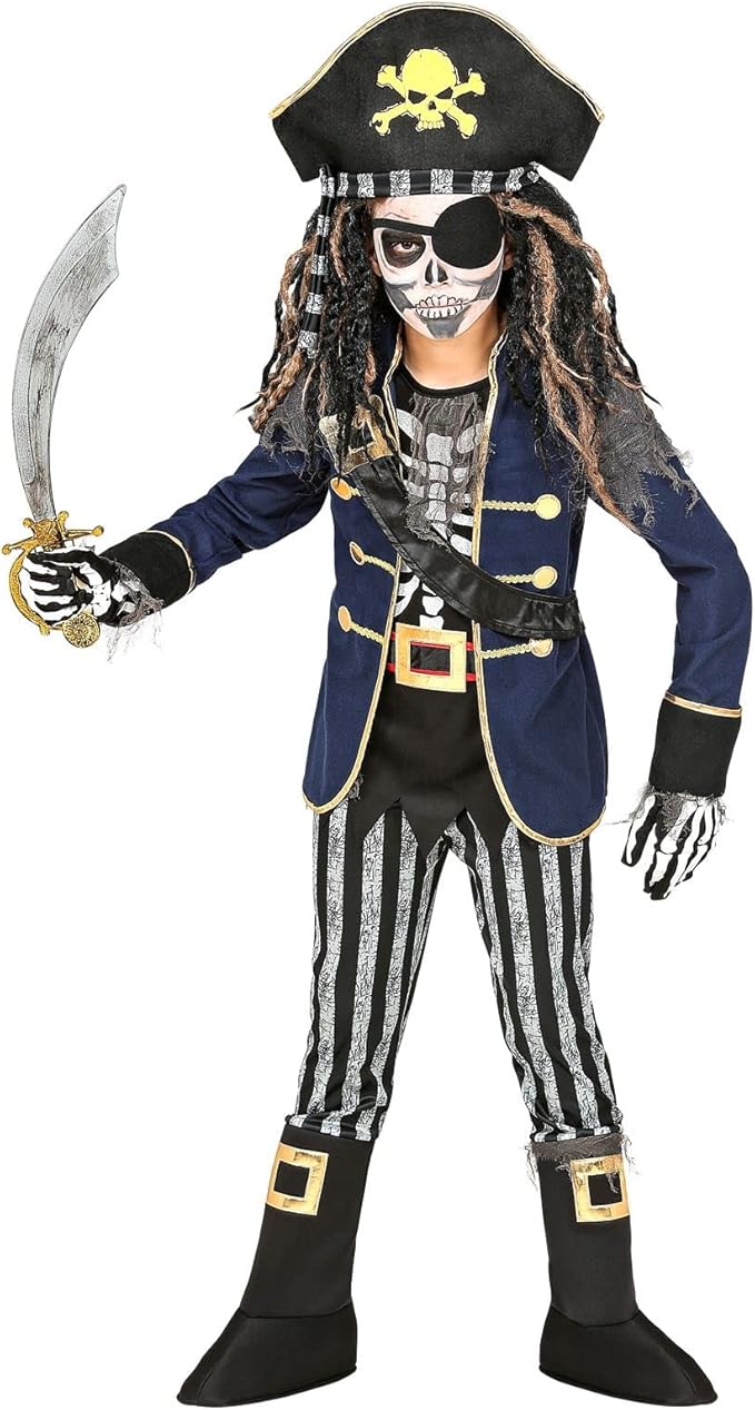 SCHELETRO CAPTITANO PIRATA" (cappotto con maglia, cintura e portaspada, pantaloni con copristivali 11/13